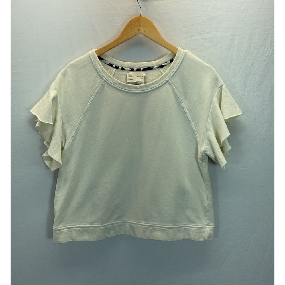 Anthropologie Saturday Sunday Cream Oversized‎ Cropped Sweatshirt Size S Lounge